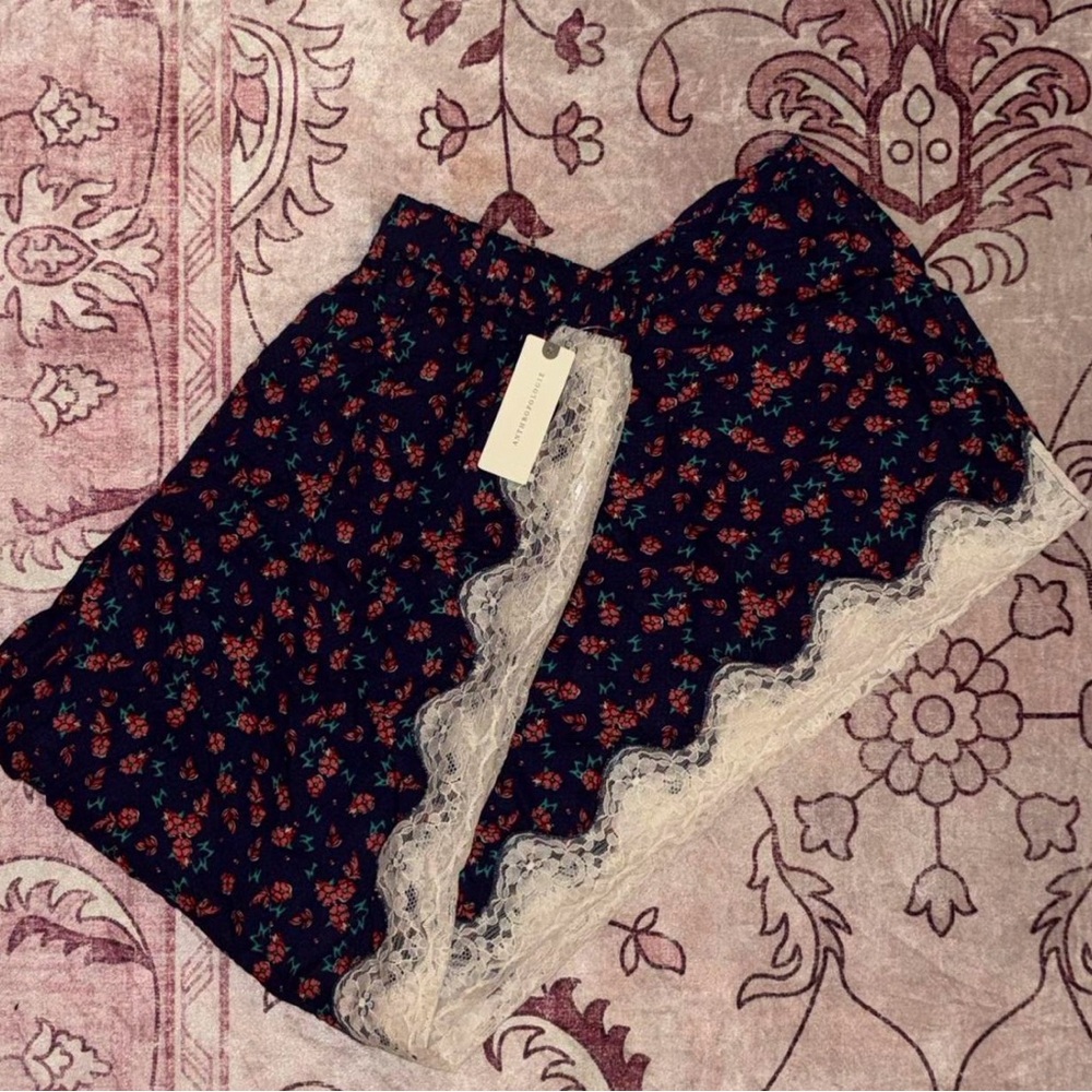 NWT Anthropologie Floral Lace-Trimmed Pants